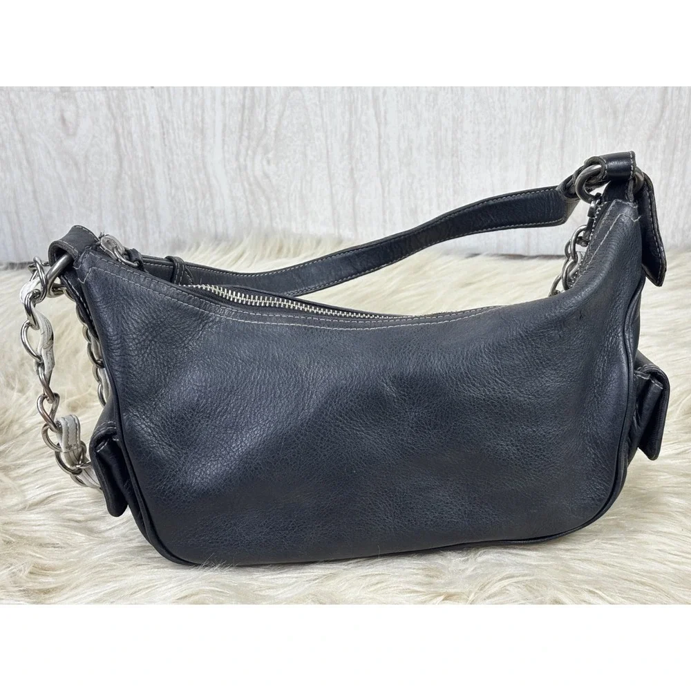 Vintage Lauren Ralph Lauren Black Leather Hobo Chain‎ Shoulder Bag Y2K Slouch